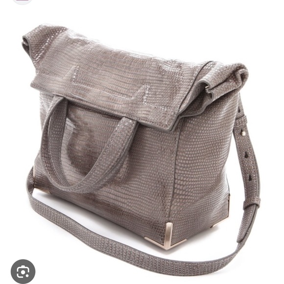 Alexander Wang Skeletal Prisma Lunch Bag Foldover Leather Beige Snake Print $925 - Picture 13 of 13